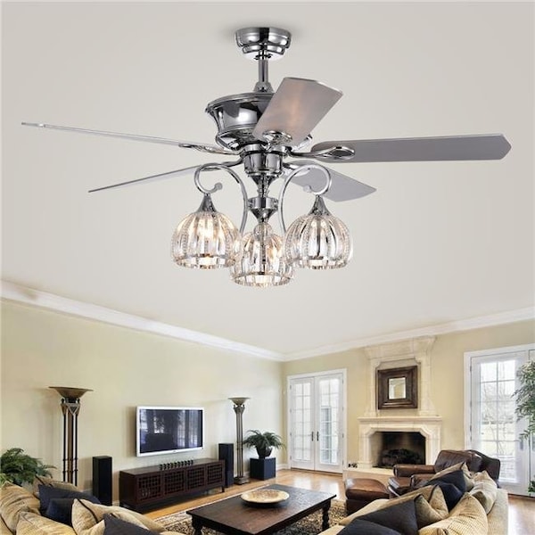 Warehouse Of Tiffany CFL-8332REMO 52 in. Mavyn Indoor Remote Controlled Ceiling Fan with Light Kit; Chrome CFL-8332REMO - main